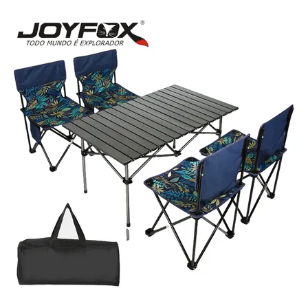 Conjunto Mesa Dobrável Joyfox 90x55x50cm 4 Cadeiras Camping Lazer