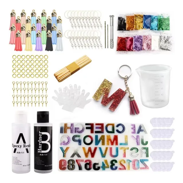 Kit Resina Epoxica Silicona Molde Alfabeto Llaveros Joyeria