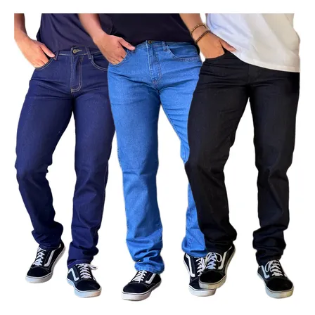 Kit 3 Calças Jeans Masculina Elastano Reta Lycra Trabalho