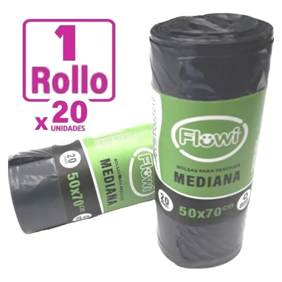 Bolsas Para Residuos 50x70 Negra No Gotea Flowi Rollo 20u
