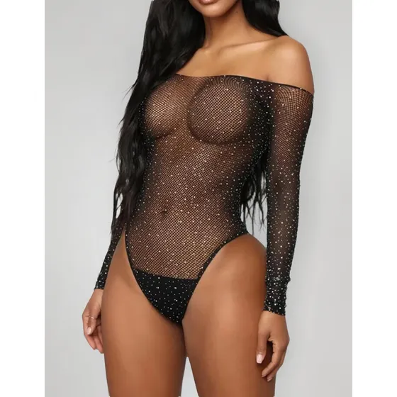 Body Malla Transparente Brillante Piedras Fantasía 