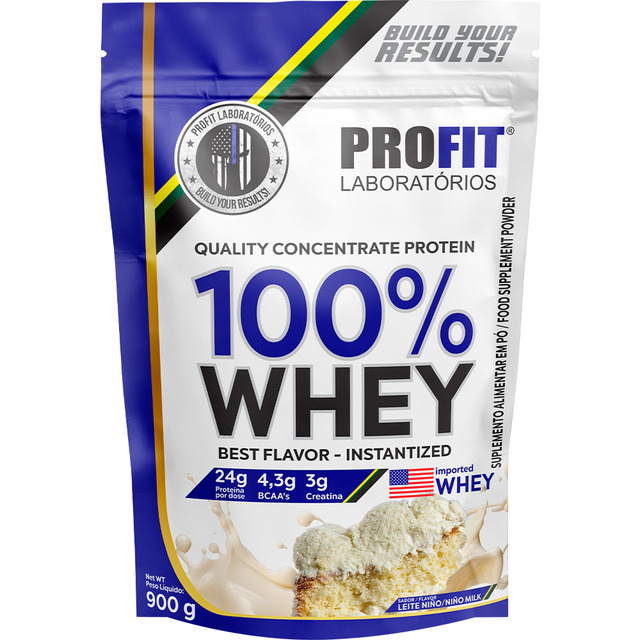 100% Whey - Isolado E Concentrado Refil 900g - Profit Sabor Leite Niño 100% Whey - Isolado E Concentrado Refil 900g - Profit Sabor Leite Niño