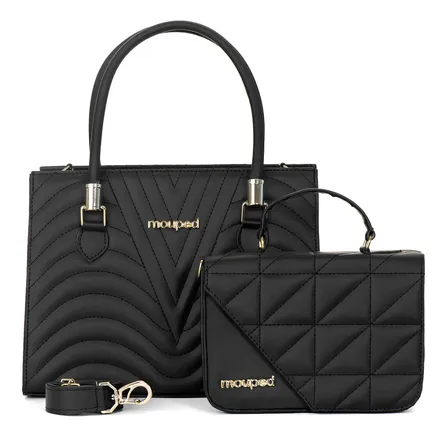 Kit Bolsa Feminina Mouped Carmem Preta de Ombro e Transversal com Mia