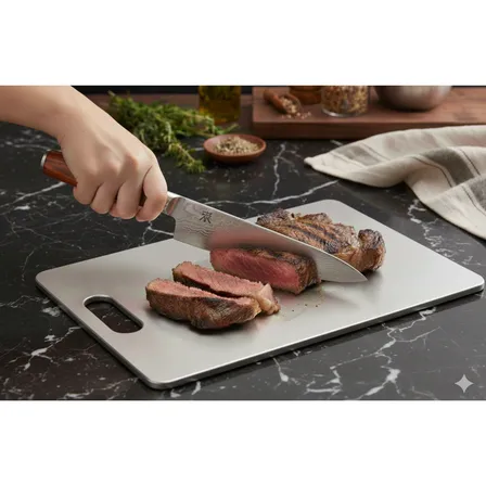 Tábua De Corte Aço Inox Higiênica Antibacteriana Lisa Cinza