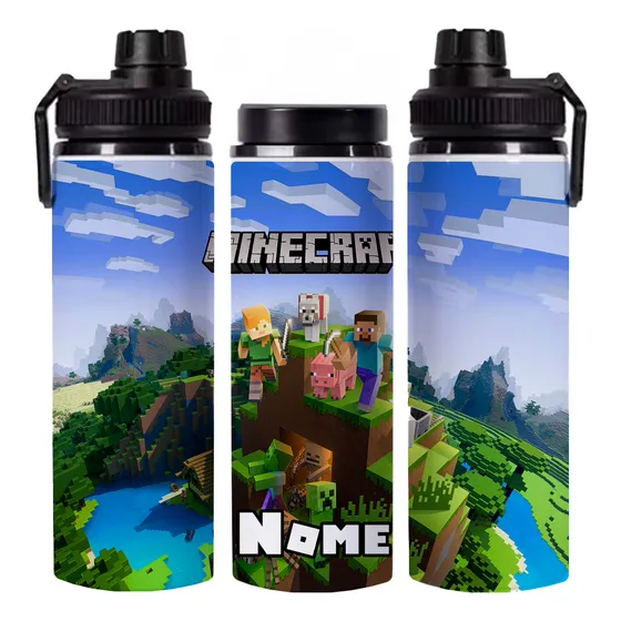 Garrafa Água Personalizada Com Nome Minecraft 750ml Aluminio