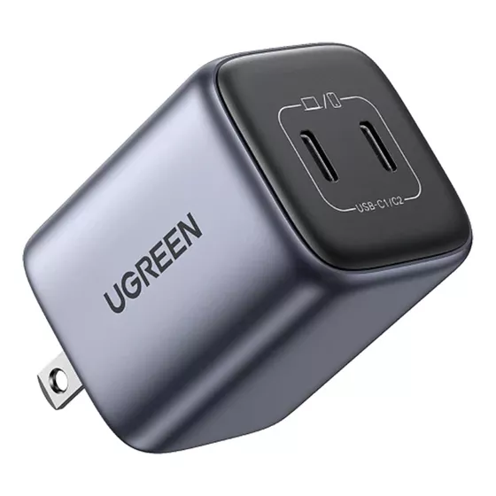 Cargador Carga Rápida Doble Puerto Usb C De 45w Ugreen Para iPhone, Macbook, iPad, Samsung, De Color Gris