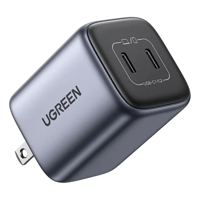 Cargador Carga Rápida Doble Puerto USB C de 45w Ugreen para iPhone, Macbook, iPad, Samsung, de color Gris