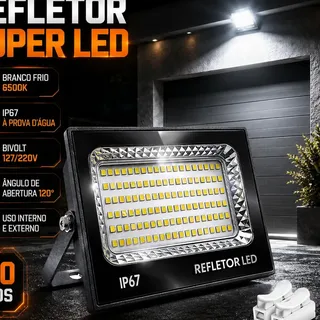 Kit 2 Refletor De Led 500w Super Holofote Bivolt Prova Dágua Ip67 Branco Frio 6500k