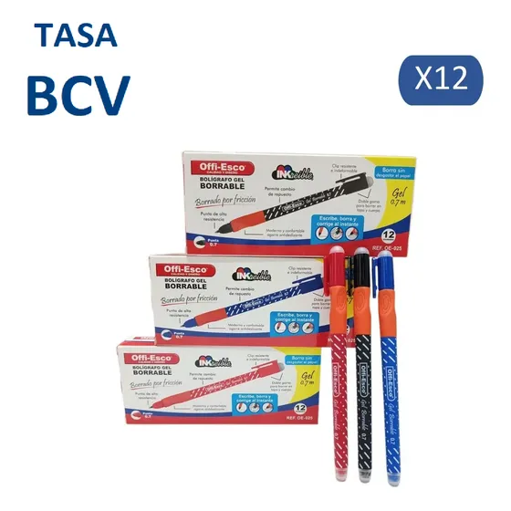 Bolígrafo Lapicero En Gel Borrable Offi Esco Caja X 12 Und