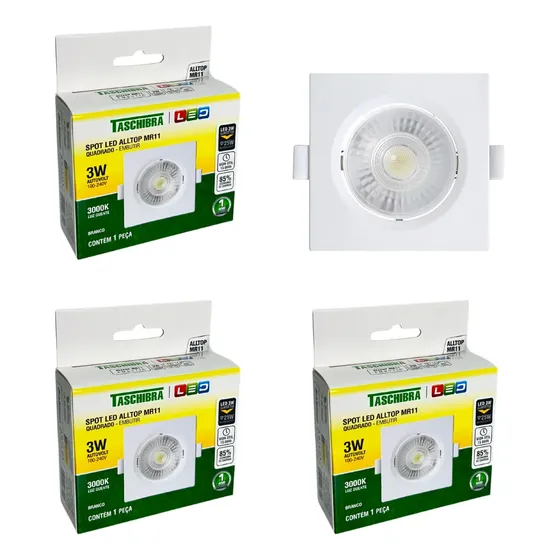 Kit 3 Spot Led 3w Quadrado Embutir Direcionável Mr11 Bivolt