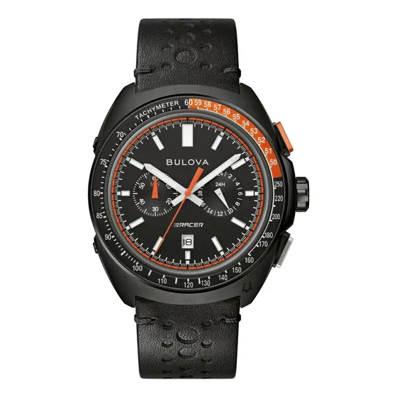 Reloj Bulova 98b428 Colección Racer Chronograph P/ Caballero Correa Negro Bisel Negro Fondo Negro