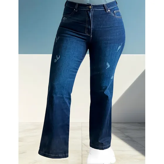 Jean Mujer Moldeador Flare Tiro Alto Colombiano Azul