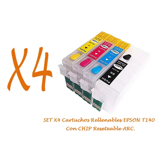 Set X4 Cartuchos Rellenables Epson T140 C/chip Auto Reset