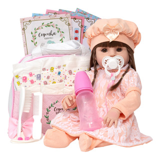 Cegonha Reborn Dolls Conjunto De Bonecas De Renda Salmão Com Acessórios Cegonha Reborn Dolls Conjunto De Bonecas De Renda Salmão Com Acessórios
