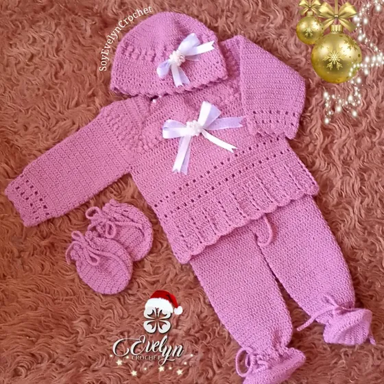 Primera Puesta (conjunto) Para Bebe Tejida A Mano