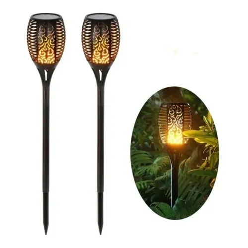 Lámpara Flama Estaca Antorcha Led Solar Jardín Efecto Fuego 76cm altura Color Negro