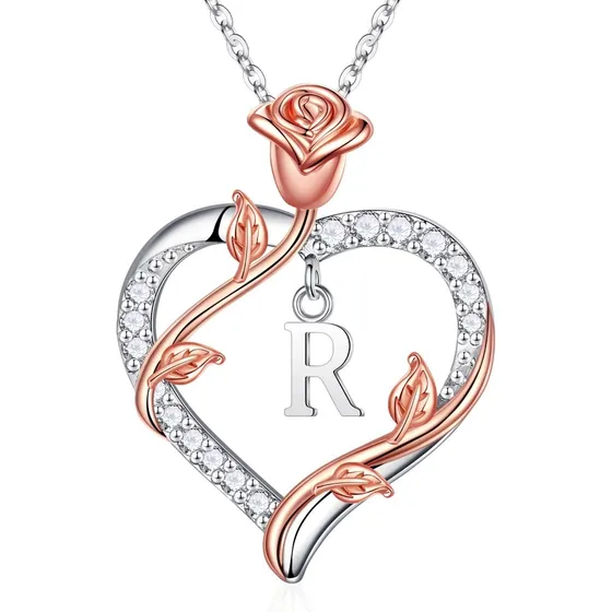 Cadena Dije Inicial Plata Chapado Oro Collar Letra Corazón