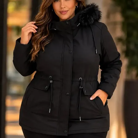 Jaqueta Parka Forrada Feminina Moda Plus Size Parca Grossa