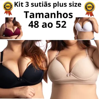 Kit 3 Sutiãs Plus Size Com Bojo Alça Reforçada Cores Lisas Kit 3 Sutiãs Plus Size Com Bojo Alça Reforçada Cores Lisas