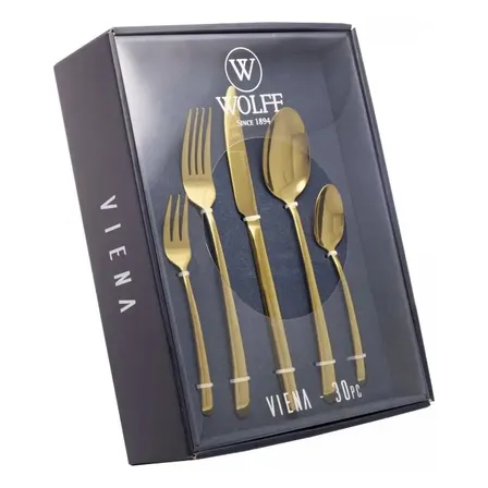 Faqueiro Wolff Viena 30 Peças De Aço Inox Dourado