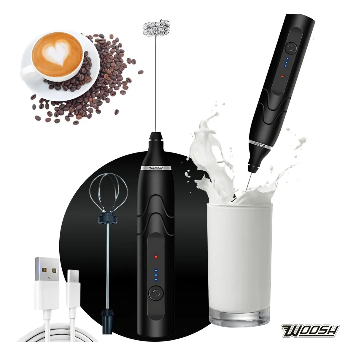 Mixer Elétrico Portátil 2 em 1 Recarregável Potente Misturador de Bebidas e Ovos 3 Velocidades Usb Batedor e Fue Fouet Mixer Elétrico Portátil 2 em 1 Recarregável Potente Misturador de Bebidas e Ovos 3 Velocidades Usb Batedor e Fue Fouet