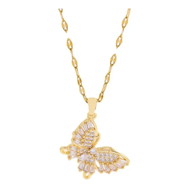 Collar Mariposa Mujer Chapada En Oro 18k Y Zirconias Elegante Cadena Dije Colgante Baño De Oro Regalo Novia Esposa Mama Cumpleaños Aniversario Mariposas
