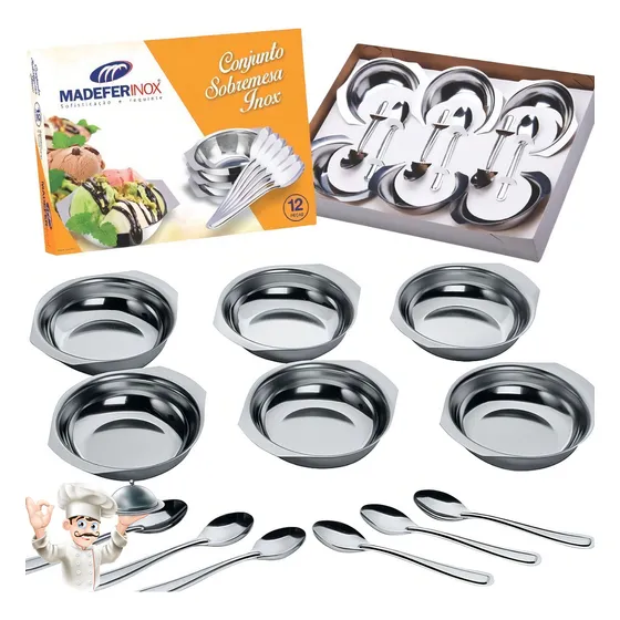 Conjunto Para Sobremesa 12 Peças Jogo De Taças Inox Gourmet Cor Prateado