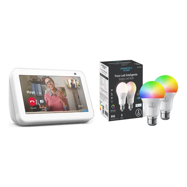 Alexa Echo Show 5 Blanco + Focos Led Inteligentes 2 Pack