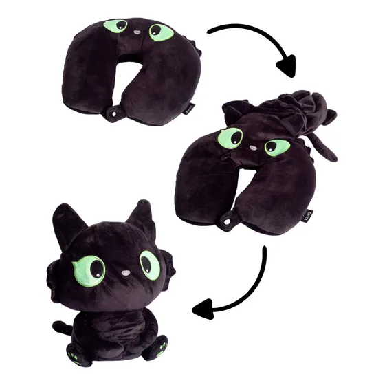 Almohada Peluche 2 En 1 Viaje Niño Adulto Bebes Brio Gatito Color Negro Diseño De La Tela Terciopelo