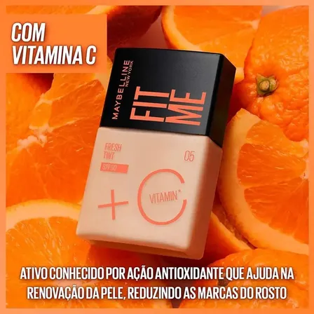Base Líquida Protetor Solar Fps 50 Com Vitamina C, Efeito Glow Natural, Controla Oleosidade E Uniformiza A Pele, Cor 05, Fit Me Fresh Tint Maybelline Ny 30ml