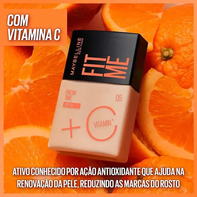 Base Líquida Protetor Solar Fps 50 Com Vitamina C, Efeito Glow Natural, Controla Oleosidade E Uniformiza A Pele, Cor 05, Fit Me Fresh Tint Maybelline Ny 30ml