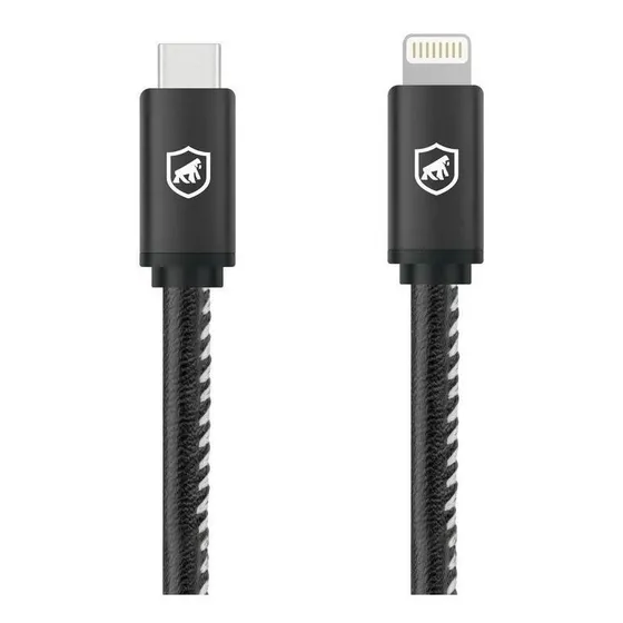 Cabo Carregamento Rápido Turbo Militar Reforçado 1,5m Lightning / Tipo C 64W iPhone/iPad Certificado MFI e Homologado Gshield Cor Preto