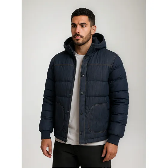 Campera Inflada Jeans Combinada Hombre Abrigo