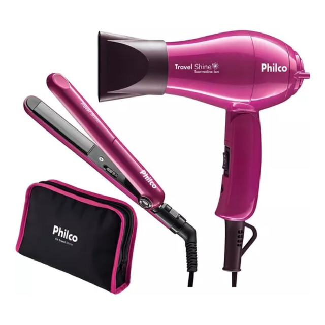 Kit Travel Shine, Secador E Chapinha, P/viagem Bivolt Philco
