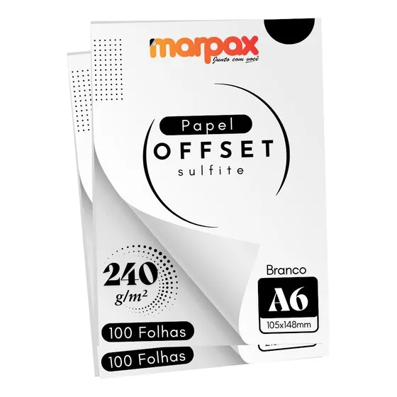 Papel Offset 240g A6 105x148mm Branco Marpax 200 Fls