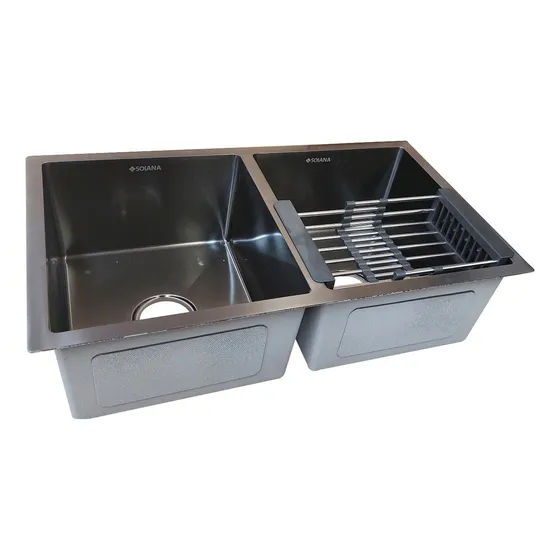 Fregadero Tarja De Cocina Doble Cuenca 77 Cm De Acero Solana