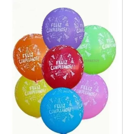 100 Globos Estampados Feliz Cumpleaños Latex Numero 12 