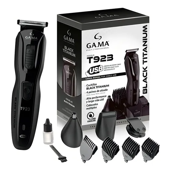 Corte Pelo Ga.ma T923 Usb Trimmer Black Titanium Body Groom Color Negro