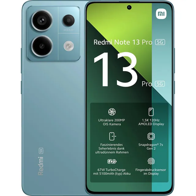 Xiaomi Redmi Note 13 Pro 5G Global de 256 GB y 8 GB de RAM con NFC, color azul turquesa
