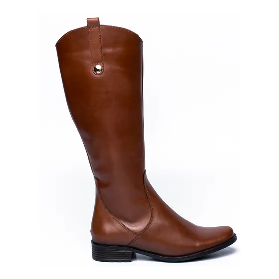 Bota Cano Alto Feminina Couro Legitimo Calce Facil Leve