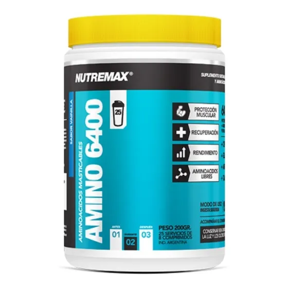 Amino 6400 Nutremax Aminoacidos Completos Masticables 200 Comprimidos Recuperador 