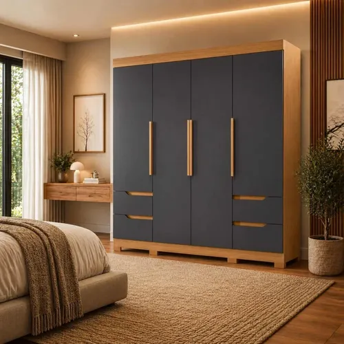 Guarda Roupa Casal 4 Portas Espelho 4 Gavetas 2218 Araplac Cor