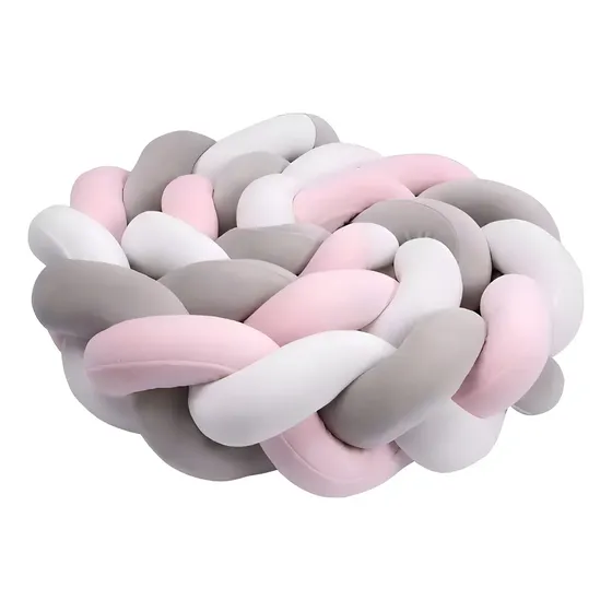 Gav Trenza Protectora Cuna 3 Metros Algodón Rosa Cojín Seguridad Bebe | Cuotas sin interés
