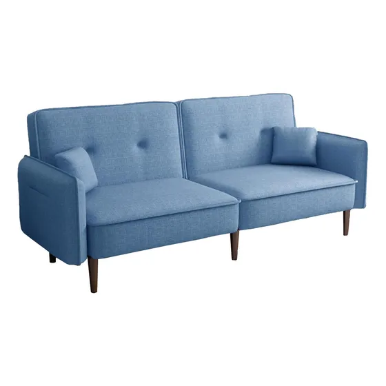 Sofa Cama Con Brazos - Living Moderno 191x099x076 - Caspian Color Azul Diseño de la tela Liso