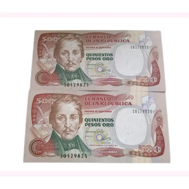 Colombia Dúo Billetes De 500 Pesos Oro 1993 Unc