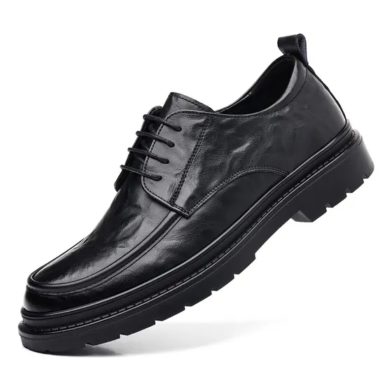 Zapatos De Negocios De Cuero Rayados A Mano Con Suela Gruesa