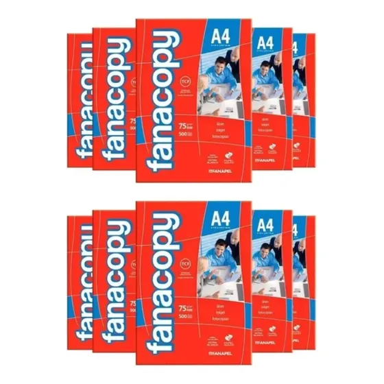 Resma Papel A4 Fanacopy 75grs. 500 Hojas X 10 Resmas Blanco | Cuotas sin interés