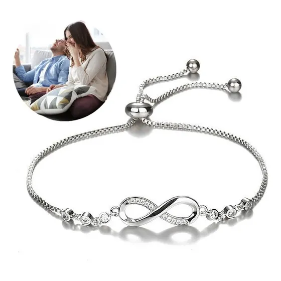 Pulsera Infinito Ajustable De Plata Ley S925 + Bolsa + Paño