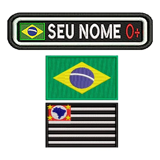 Kit Bordado Tarjeta Nome E Bandeiras Brasil E S.p Com Velcro