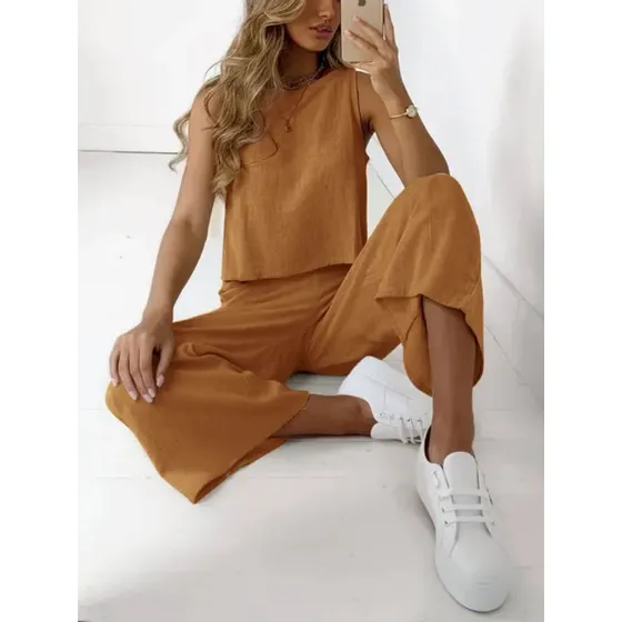 Pantalon Palazzo De Lino Y Algodon Dama Blusa Mujer